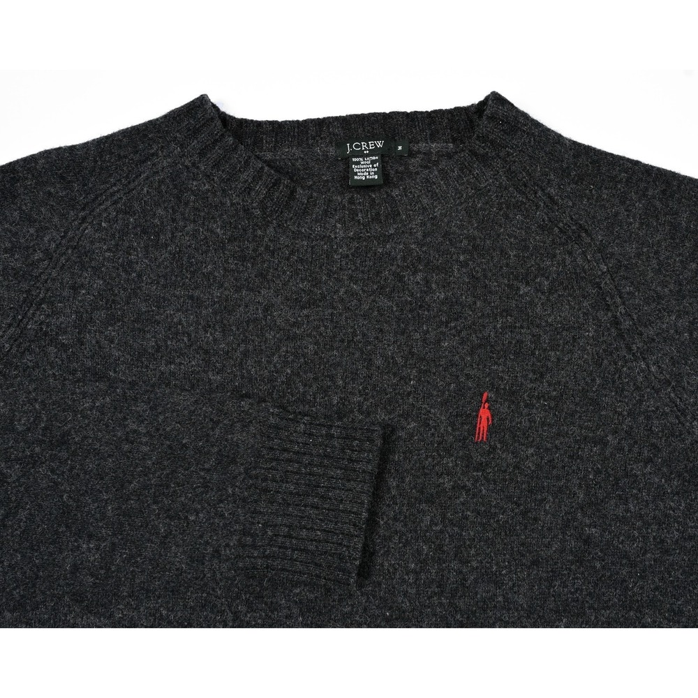 J Crew Lambswool Sweater Men's Medium Charcoal Gray Oarsman Embroidered Crewneck
